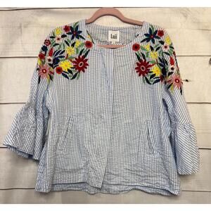 Luii Seersucker Lightweight Jacket Floral Emb. Size LG